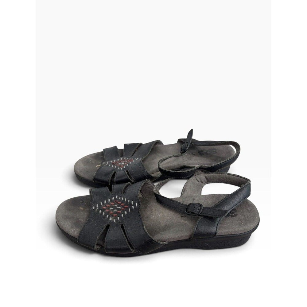 SAS Huarache Quarter Strap Womens Leather Sandals 10 Wide Black Comfort USA